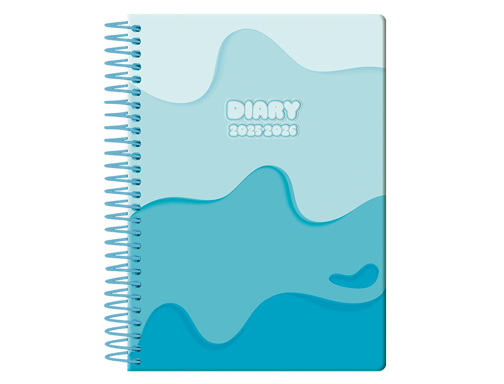AGENDA ESCOLAR LIDERPAPEL 25-26 ESPIRAL MELTING AZUL DIA PAGINA A5 BILINGÜE PAPEL FSC 80 GR