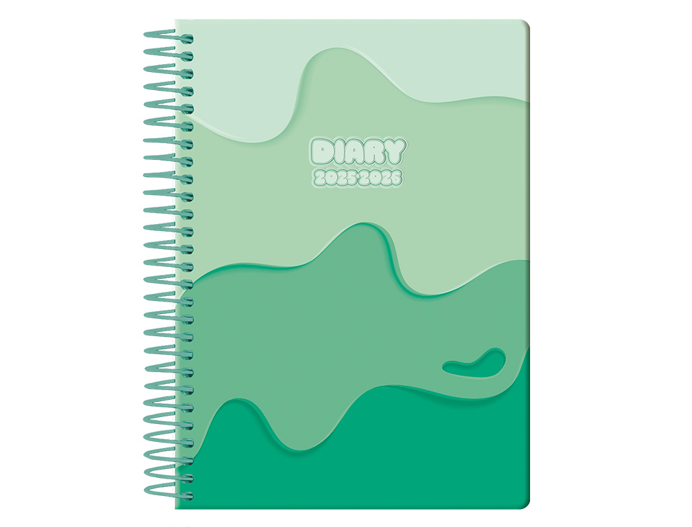 AGENDA ESCOLAR LIDERPAPEL 25-26 ESPIRAL MELTING VERDE SEMANA VISTA A6 BILINGÜE PAPEL FSC 80 GR