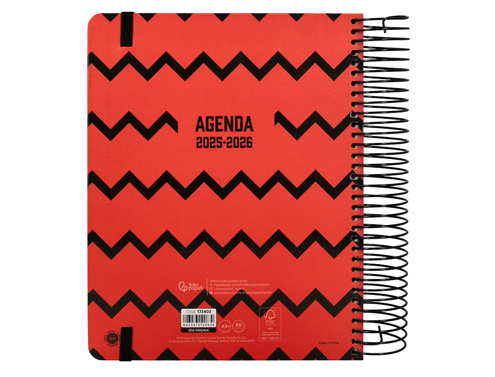 AGENDA ESCOLAR LIDERPAPEL 25-26 ESPIRAL PATTERNS ZIGZAG DIA PAGINA A5 BILINGE PAPEL FSC