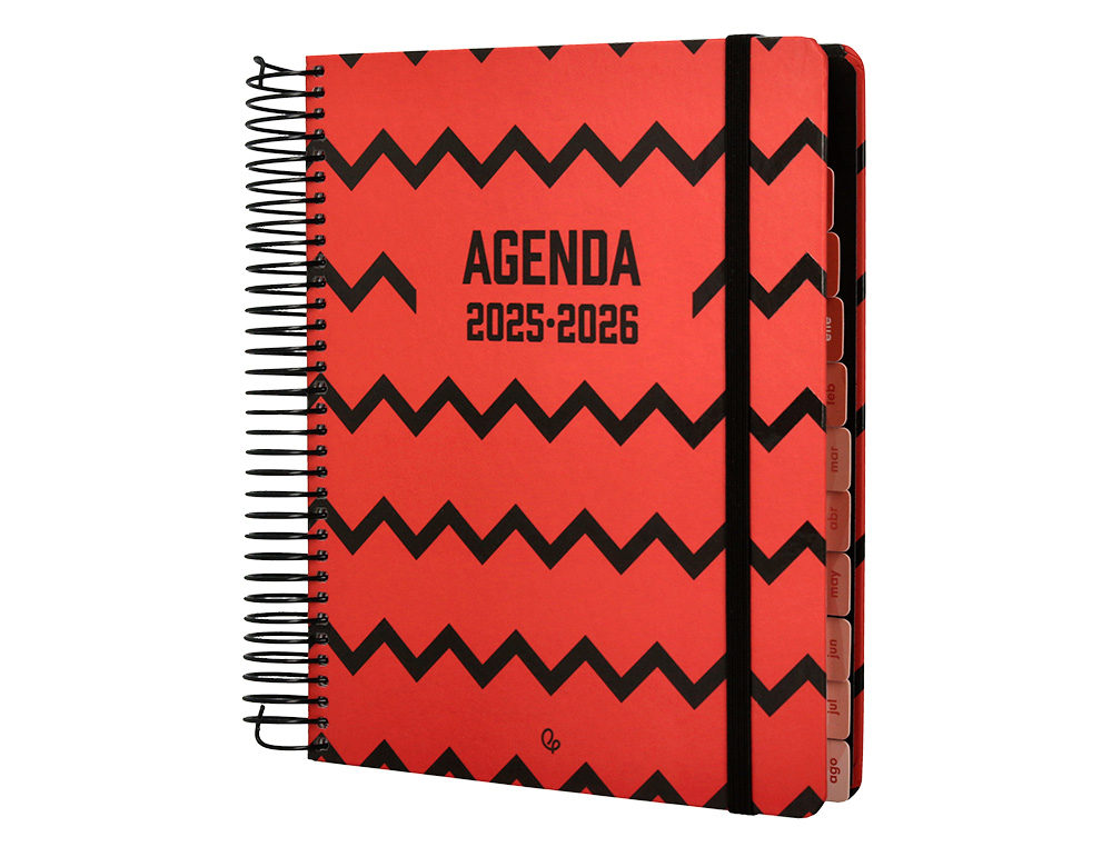 AGENDA ESCOLAR LIDERPAPEL 25-26 ESPIRAL PATTERNS ZIGZAG DIA PAGINA A5 BILINGE PAPEL FSC