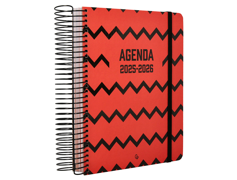 AGENDA ESCOLAR LIDERPAPEL 25-26 ESPIRAL PATTERNS ZIGZAG DIA PAGINA A5 BILINGE PAPEL FSC
