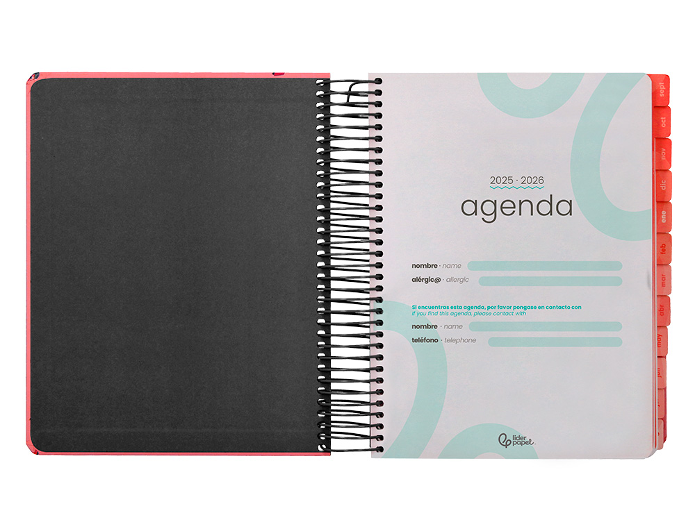 AGENDA ESCOLAR LIDERPAPEL 25-26 ESPIRAL PATTERNS ZIGZAG DIA PAGINA A5 BILINGE PAPEL FSC