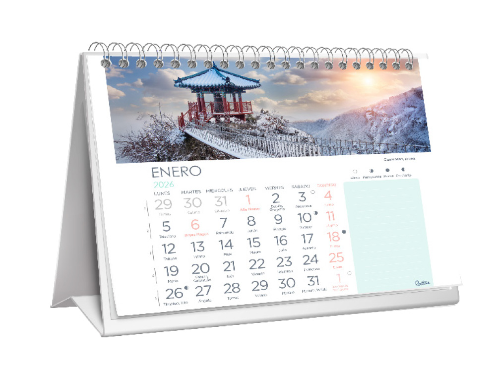 CALENDARIO ESPIRAL TRIANGULAR LIDERPAPEL DE SOBREMESA IMAGENES CIUDADES 2026 21X15 CM PAPEL 128 GR CON PEGATINAS