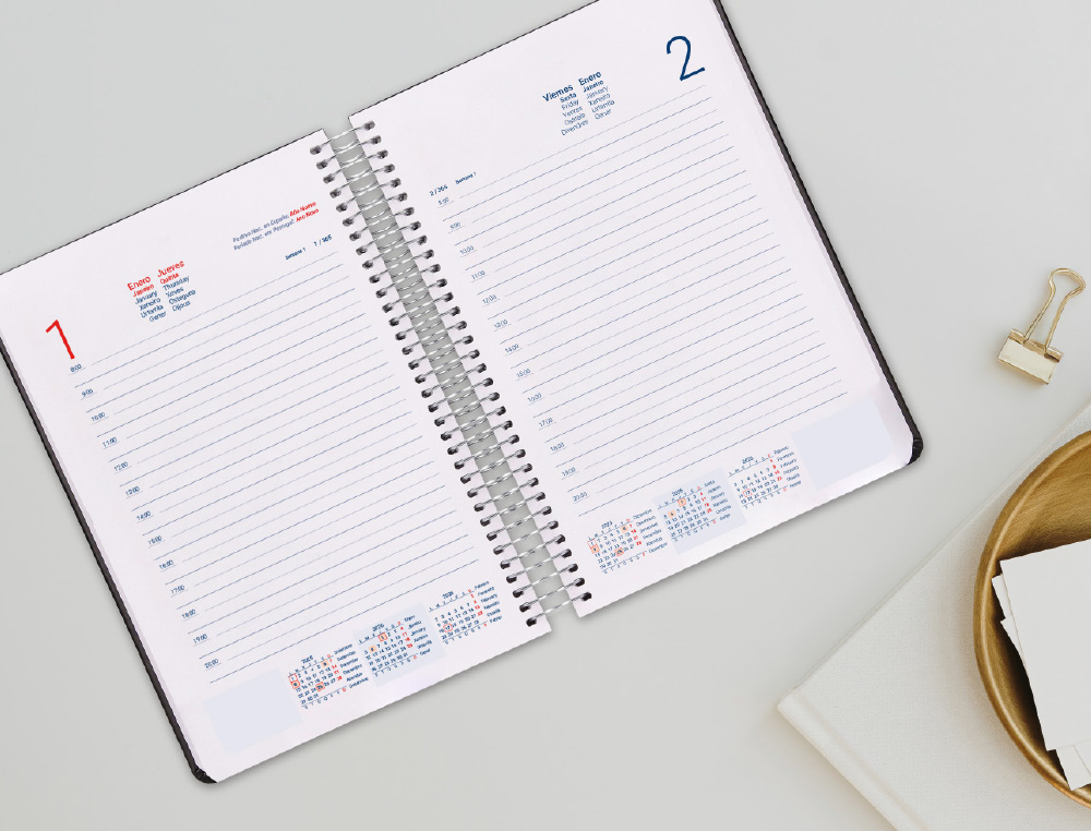 AGENDA ESPIRAL LIDERPAPEL SYROS 150X210 MM 2026 DIA PAGINA ROSA PAPEL 60 GR FSC