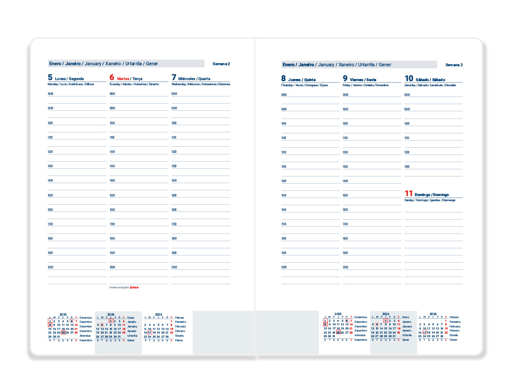 AGENDA ESPIRAL LIDERPAPEL TINOS A4 2026 SEMANA VISTA PERSONALIZABLE PAPEL 70 GR FSC