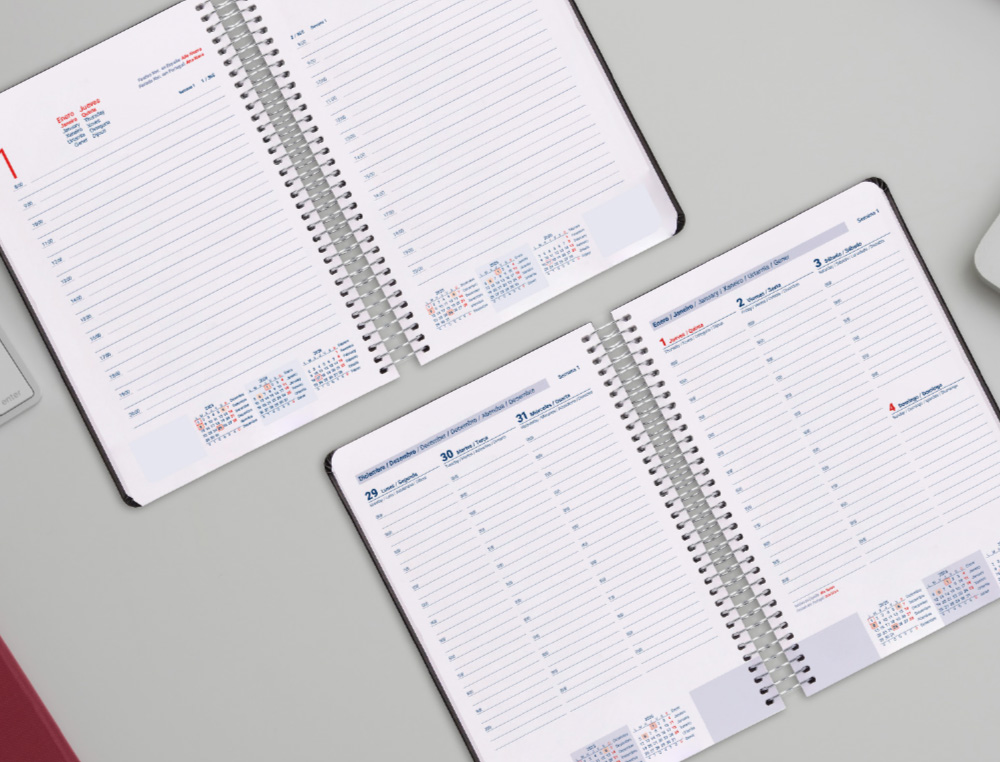 AGENDA ESPIRAL LIDERPAPEL TINOS A4 2026 SEMANA VISTA PERSONALIZABLE PAPEL 70 GR FSC