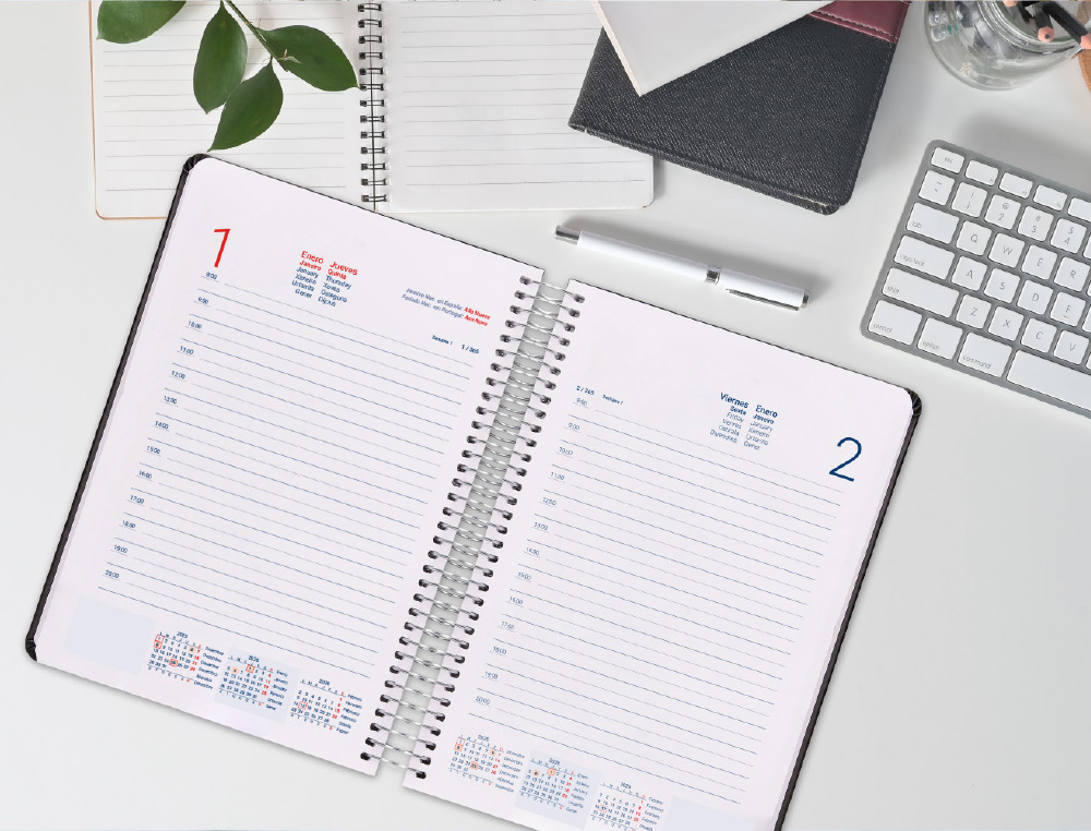 AGENDA ESPIRAL LIDERPAPEL OLBIA A4 2026 DIA PAGINA AZUL PAPEL 60 GR FSC
