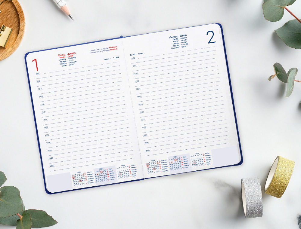 AGENDA ENCUADERNADA LIDERPAPEL MYKONOS 150X210 MM 2026 DIA PAGINA NEGRO PAPEL 70 GR FSC