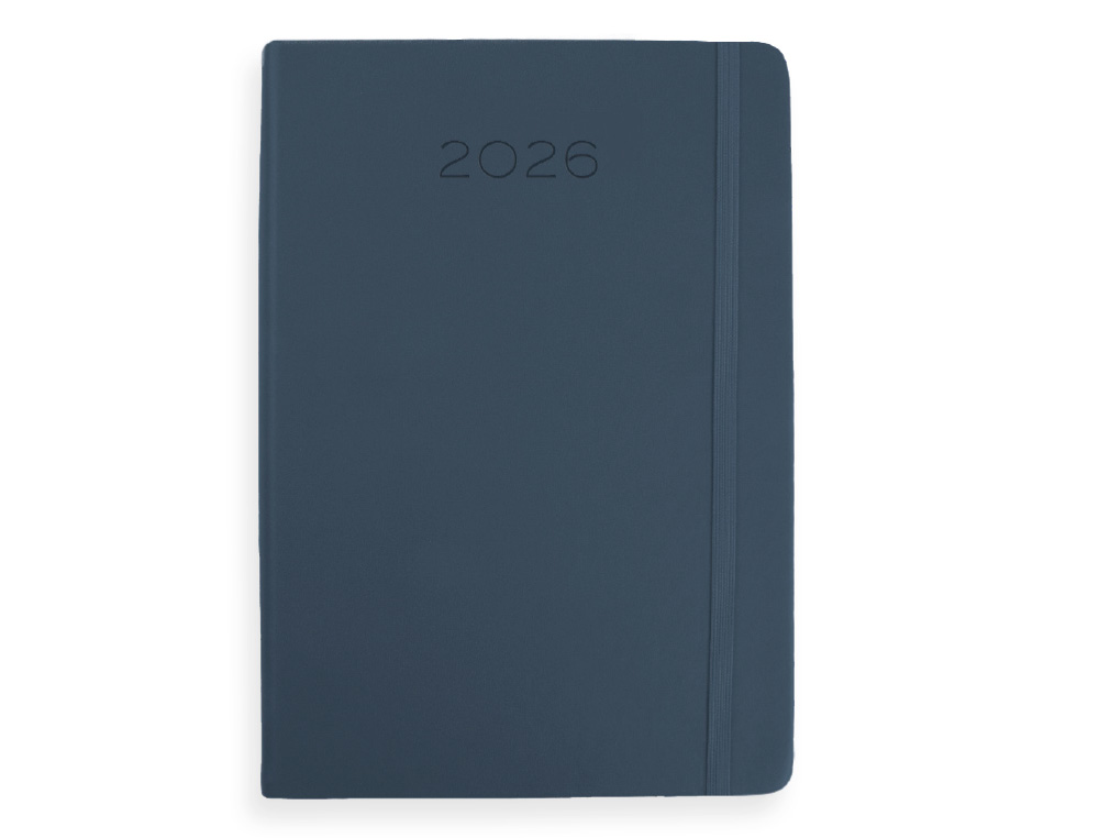 AGENDA ENCUADERNADA LIDERPAPEL MYKONOS 150X210 MM 2026 DIA PAGINA AZUL OSCURO PAPEL 70 GR FSC