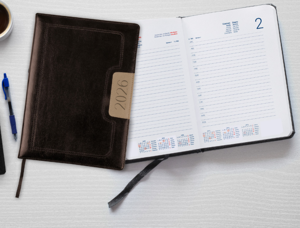 AGENDA ENCUADERNADA LIDERPAPEL DORIOS 170X240 MM 2026 DIA PAGINA NEGRO PAPEL 70 GR FSC