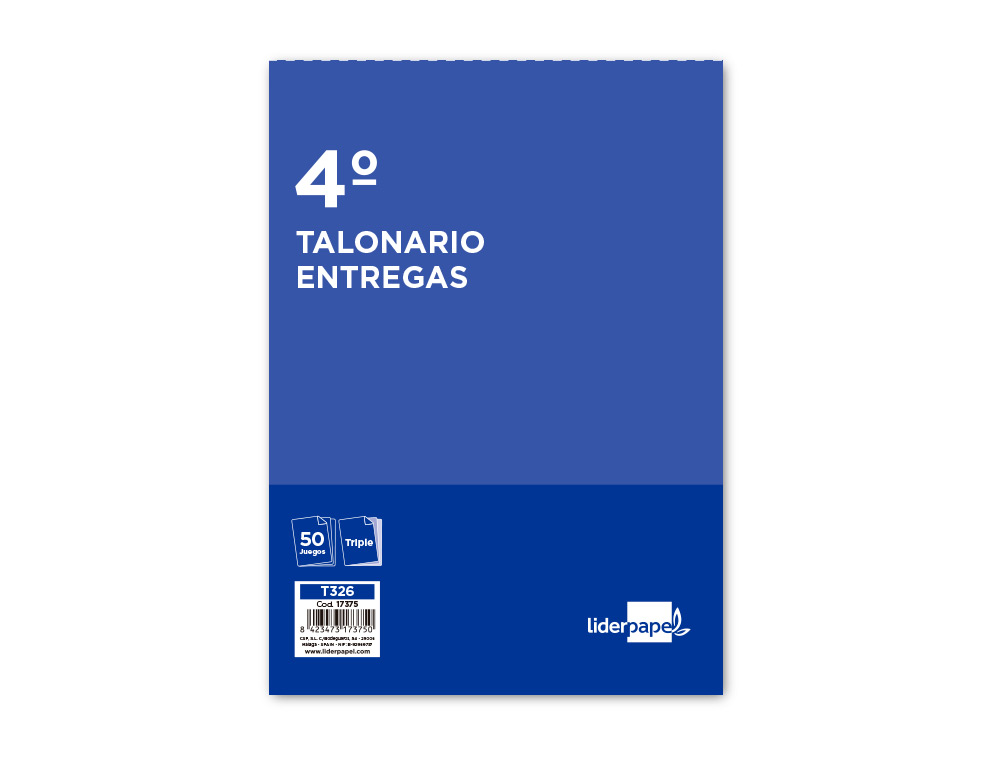 TALONARIO LIDERPAPEL ENTREGAS CUARTO ORIGINAL Y 2 COPIAS T326