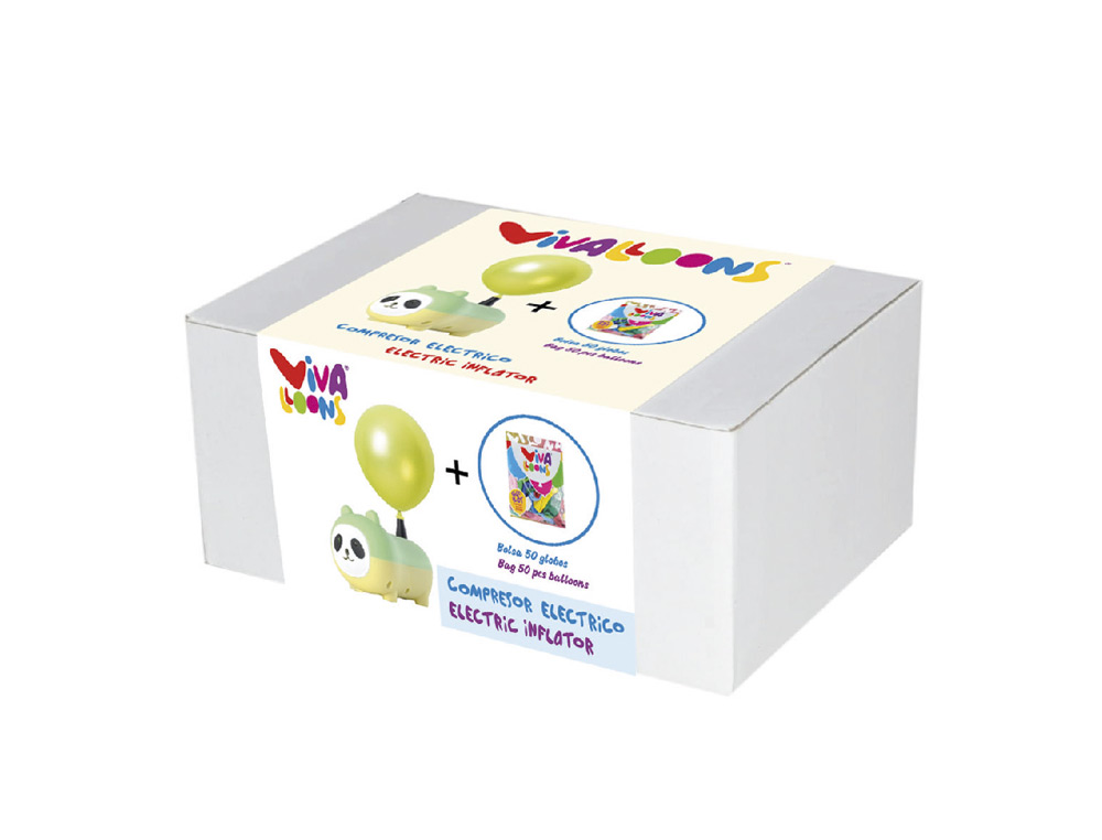 COMPRESOR ELECTRICO PANDA 450W + BOLSA DE 50 GLOBOS 100% LATEX BIODEGRADABLE COLORES SURTIDOS REGALO