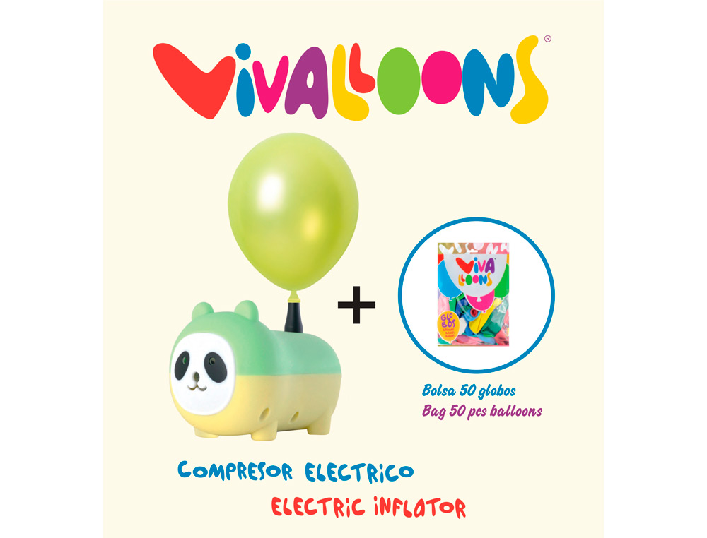 COMPRESOR ELECTRICO PANDA 450W + BOLSA DE 50 GLOBOS 100% LATEX BIODEGRADABLE COLORES SURTIDOS REGALO