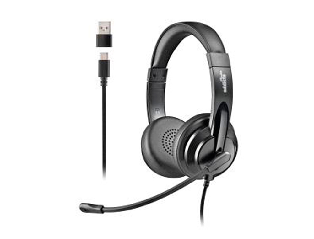 AURICULARES NGS VOX605 CON CABLE ESTEREO USB-C CON CONTROL DE VOLUMEN Y ADAPTADOR USB COLOR NEGRO