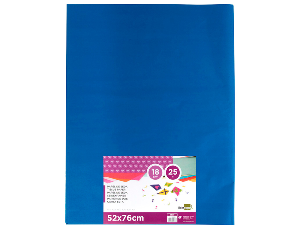 PAPEL SEDA LIDERPAPEL AZUL 52X76 CM 18 GR PAQUETE DE 25 HOJAS