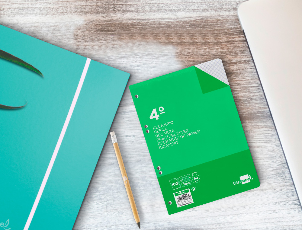 RECAMBIO LIDERPAPEL CUARTO 100 HOJAS 60G/M2 CUADRO 3MM CON MARGEN 6 TALADROS