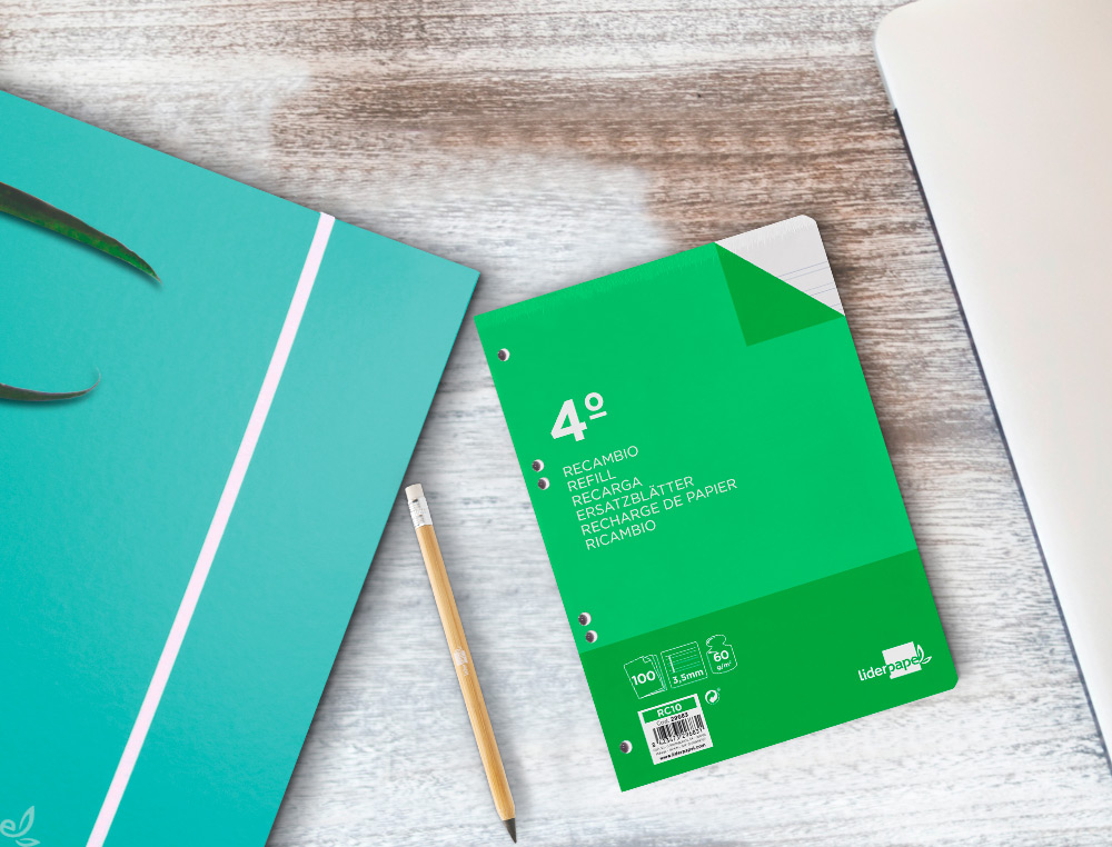 RECAMBIO LIDERPAPEL CUARTO 100 HOJAS 60G/M2 PAUTA 4ª 3.5MM CON MARGEN 6 TALADROS