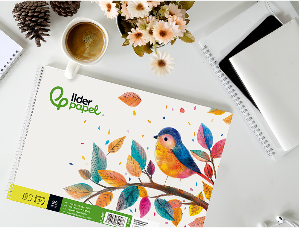 BLOC DIBUJO LIDERPAPEL ESCOLAR ESPIRAL 155X215MM 20 HOJAS 90 GR/M2 SIN RECUADRO