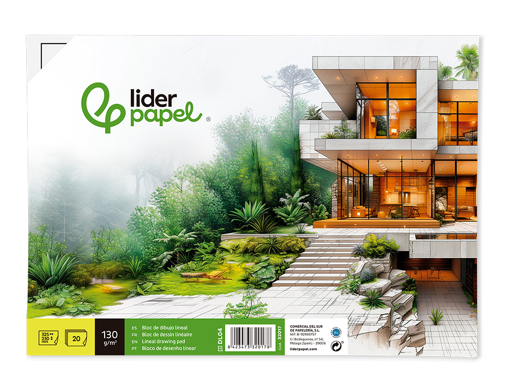 BLOC DIBUJO LIDERPAPEL LINEAL ENCOLADO 230X325MM 20 HOJAS 130 GR/M2 CON RECUADRO