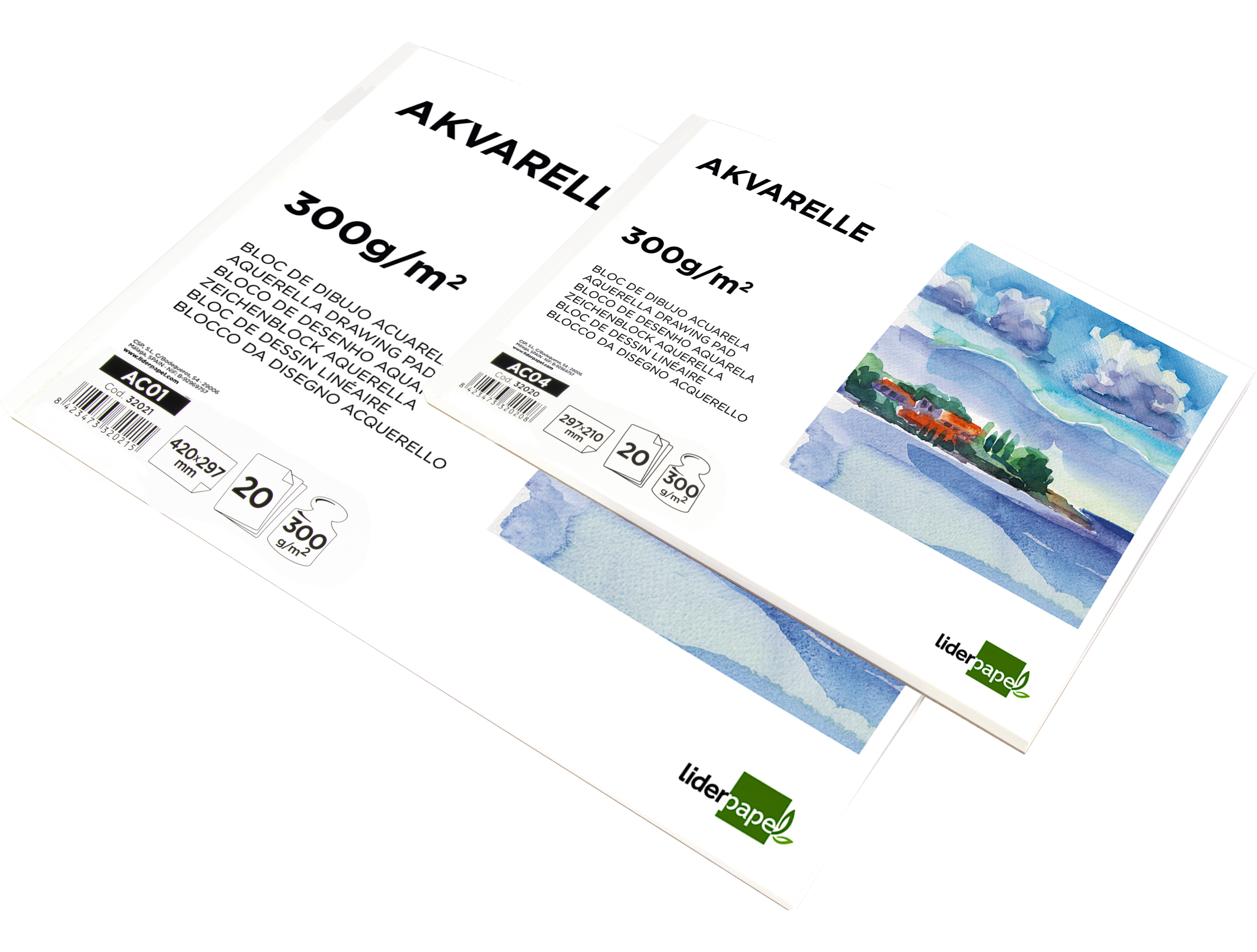 BLOC DIBUJO LIDERPAPEL ACUARELA ENCOLADO 297X420MM 20 HOJAS 300G M2 SIN RECUADRO