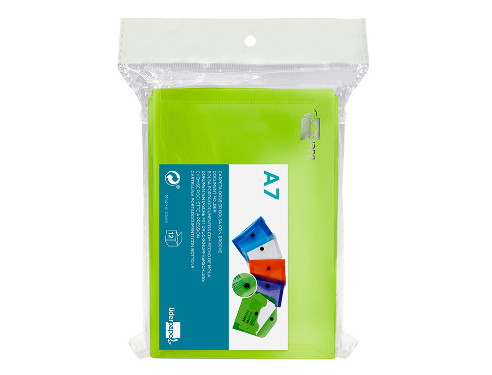 CARPETA LIDERPAPEL DOSSIER BROCHE 44223 POLIPROPILENO DIN A7 VERDE TRANSLUCIDO