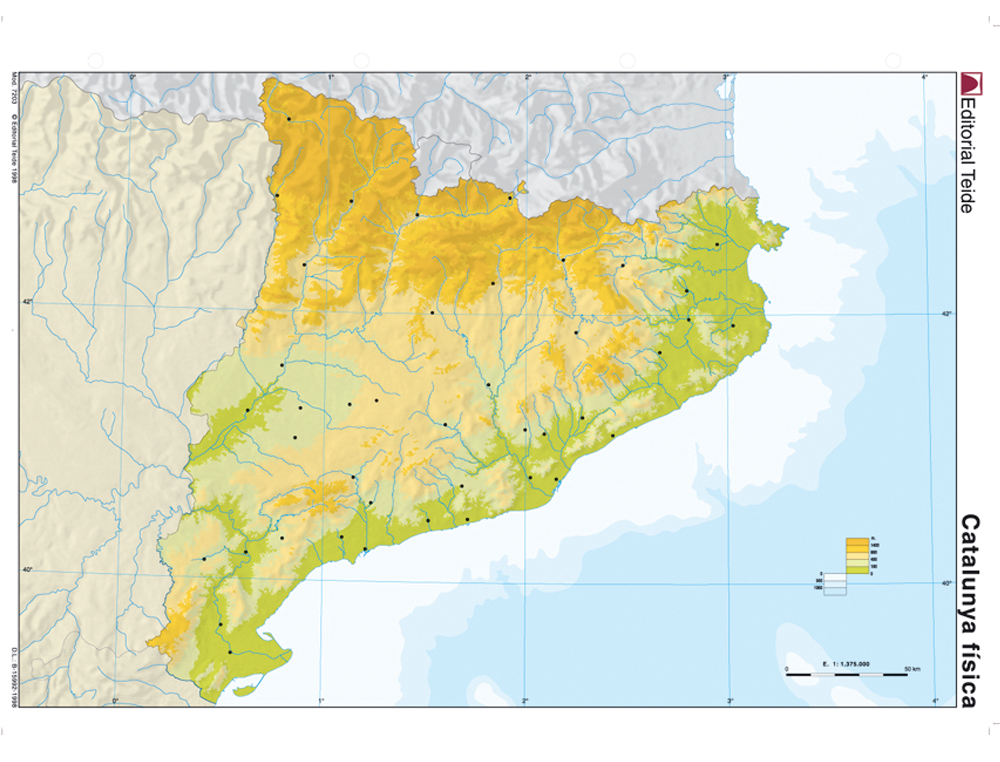 MAPA MUDO COLOR DIN A4 CATALUA FISICO