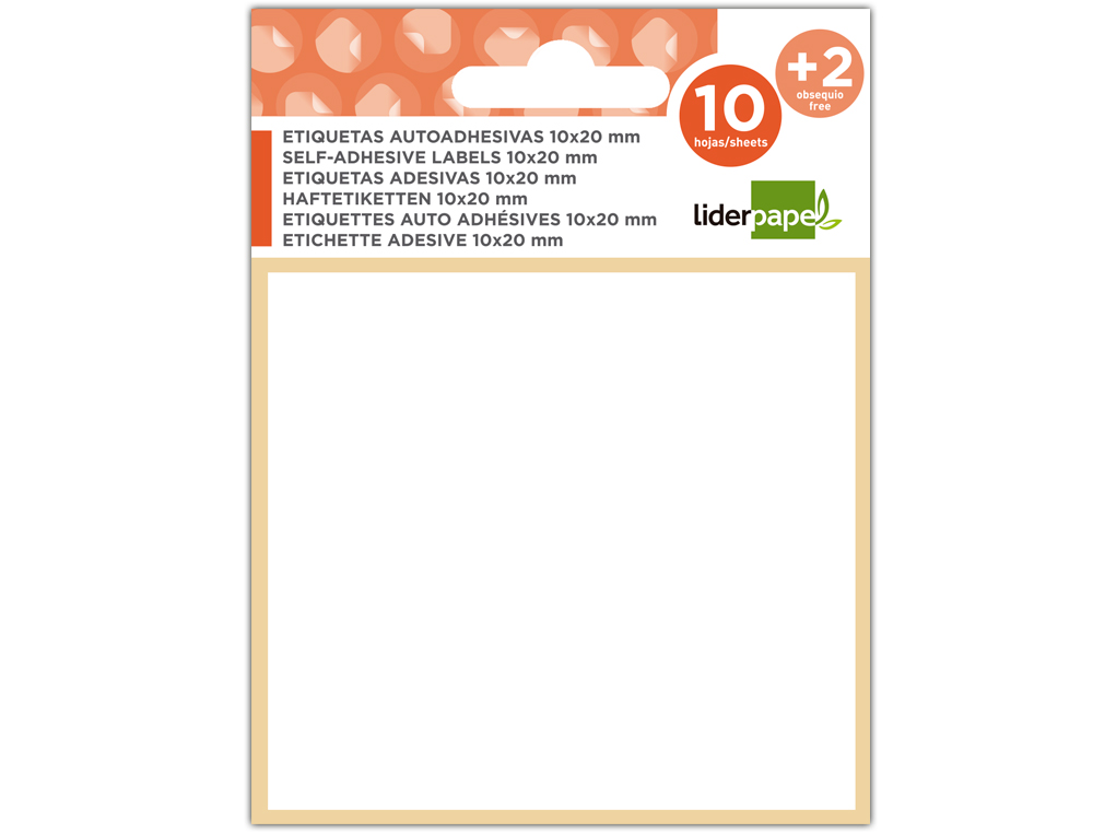 ETIQUETAS LIDERPAPEL SOBRE DE 10 H. + 2 H. OBSEQUIO 10X20 MM -35 UNIDADES POR HOJA