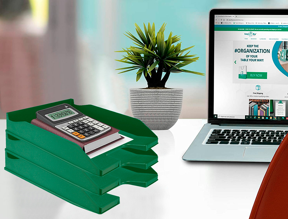 BANDEJA SOBREMESA PLASTICO Q-CONNECT VERDE OPACO 240X70X340 MM