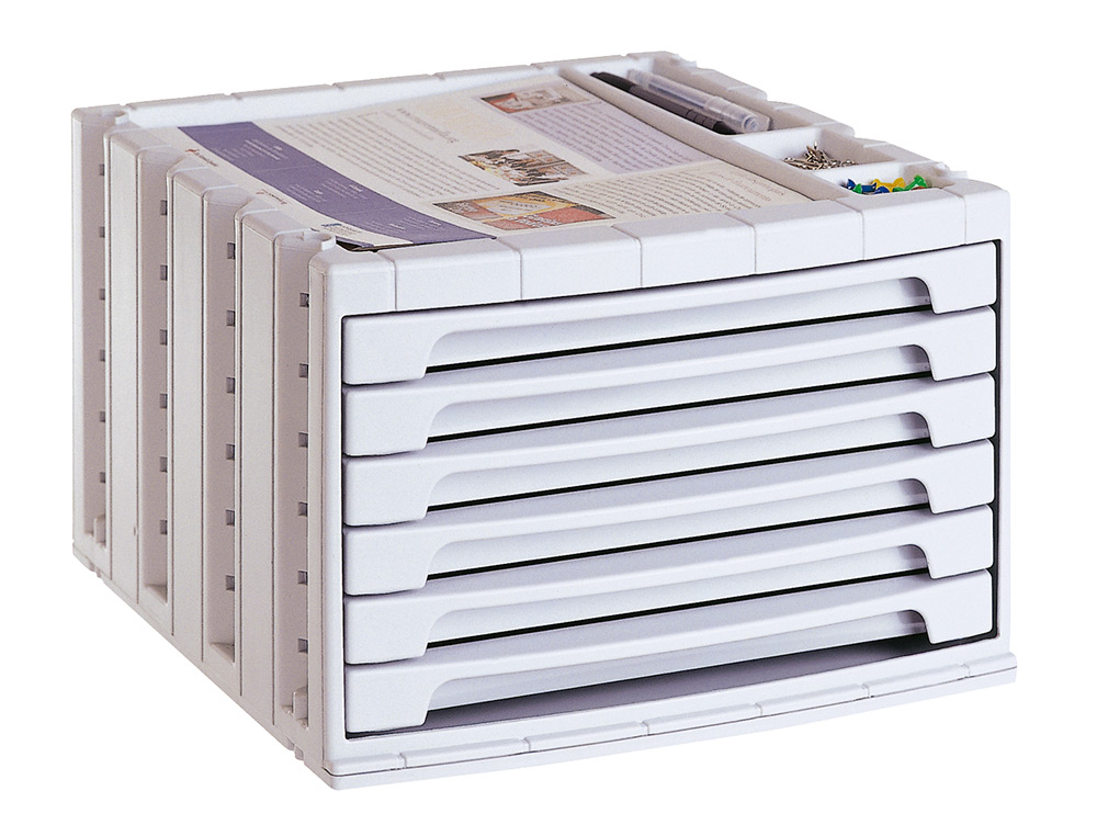 FICHERO CAJONES DE SOBREMESA ARCHIVO 2000 305X370X215 MM BANDEJA ORGANIZADORA SUPERIOR 6 CAJONES GRIS OPACO