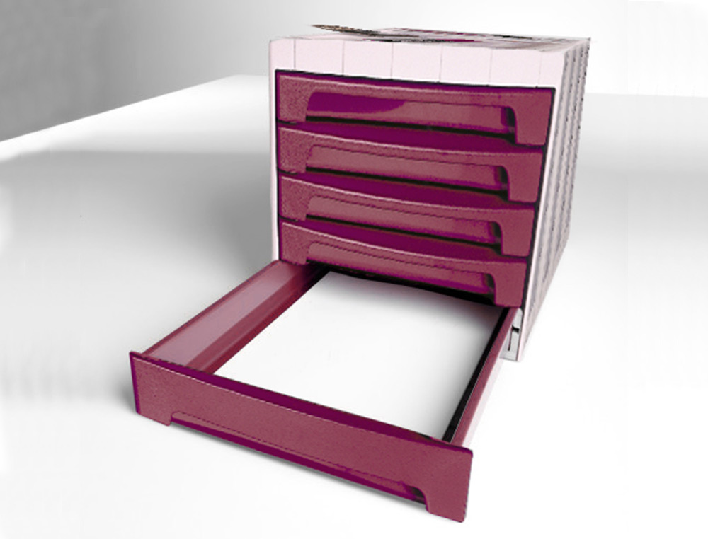 FICHERO CAJONES DE SOBREMESA ARCHIVO 2000 305X370X215 MM BANDEJA ORGANIZADORA SUPERIOR 6 CAJONES BURDEOS OPACO