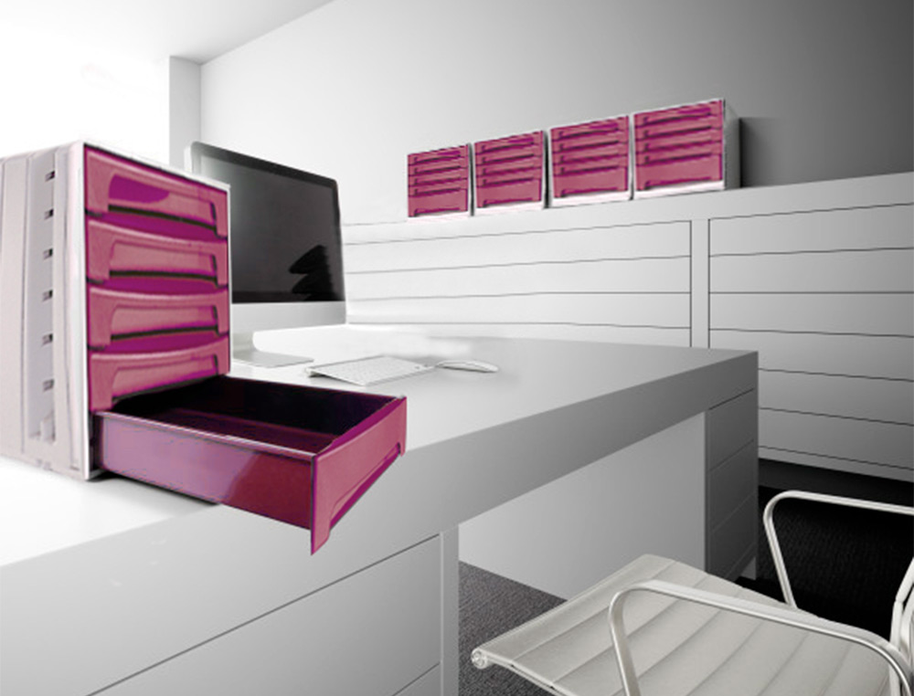 FICHERO CAJONES DE SOBREMESA ARCHIVO 2000 305X370X215 MM BANDEJA ORGANIZADORA SUPERIOR 6 CAJONES BURDEOS OPACO