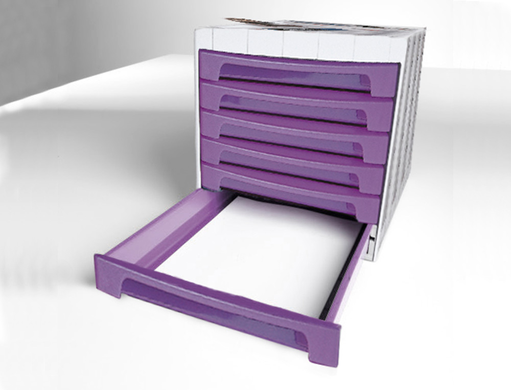 FICHERO CAJONES DE SOBREMESA ARCHIVO 2000 305X370X215 MM BANDEJA ORGANIZADORA SUPERIOR 6 CAJONES VIOLETA TRANSLUCIDO