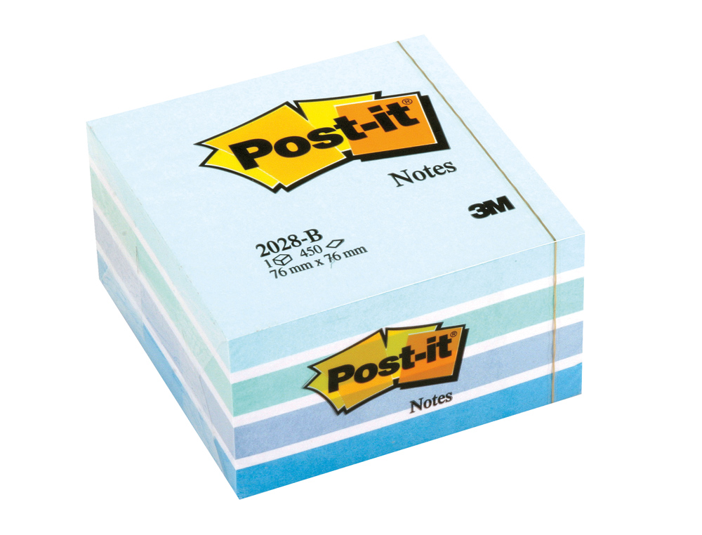 BLOC DE NOTAS ADHESIVAS QUITA Y PON POST-IT 76X76 MM CUBO COLOR AZUL PASTEL 450 HOJAS