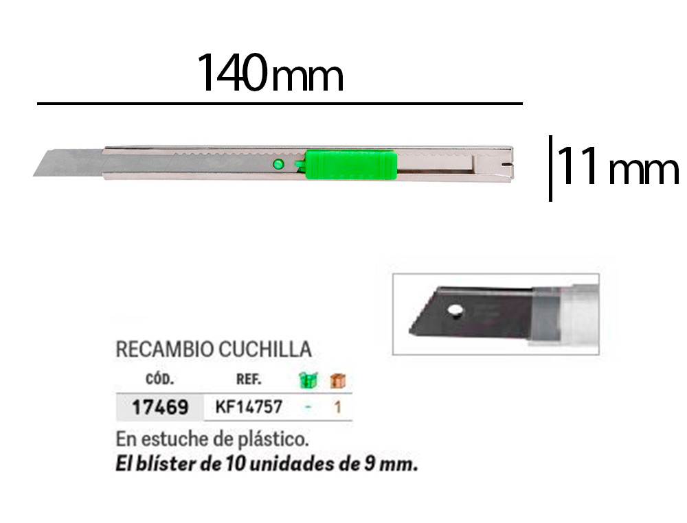 CUTER Q-CONNECT METALICO ESTRECHO CUCHILLA 9 MM CON CLIP BLISTER 1 UNIDAD