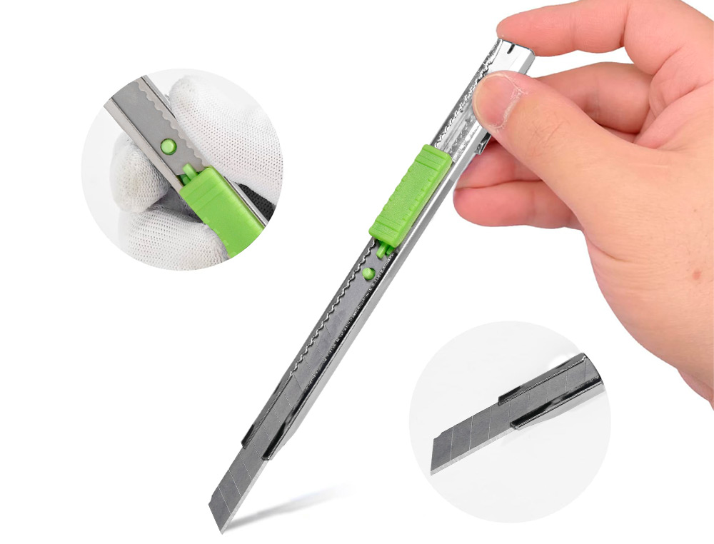 CUTER Q-CONNECT METALICO ESTRECHO CUCHILLA 9 MM CON CLIP BLISTER 1 UNIDAD