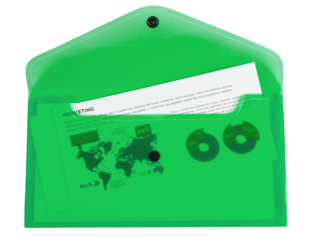 CARPETA LIDERPAPEL DOSSIER BROCHE POLIPROPILENO TAMAO SOBRE AMERICANO 260X140MM VERDE TRANSLUCIDO