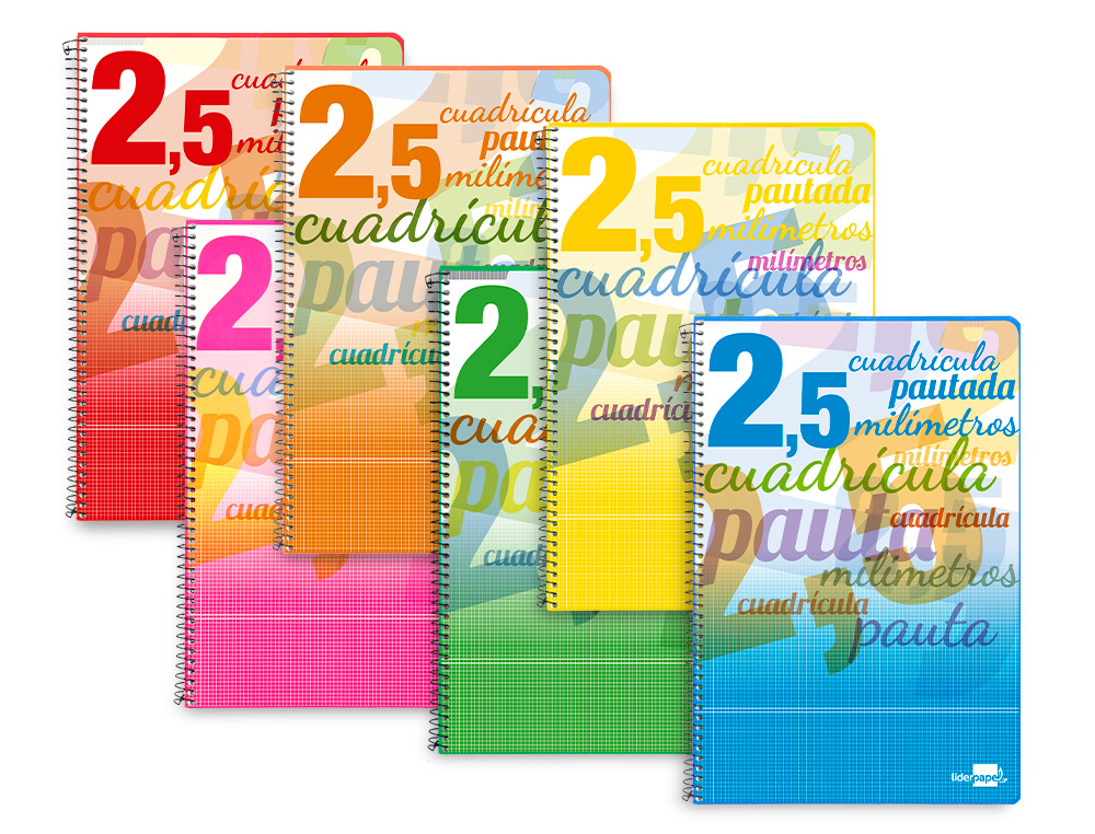 CUADERNO ESPIRAL LIDERPAPEL FOLIO PAUTAGUIA TAPA BLANDA 80H 75GR CUADRO PAUTADO 2,5MM CON MARGEN COLORES SURTIDOS