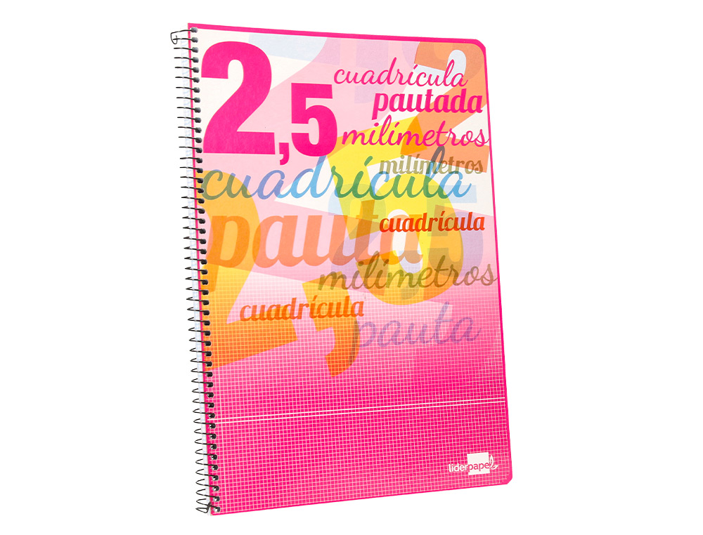 CUADERNO ESPIRAL LIDERPAPEL FOLIO PAUTAGUIA TAPA BLANDA 80H 75GR CUADRO PAUTADO 2,5MM CON MARGEN COLORES SURTIDOS