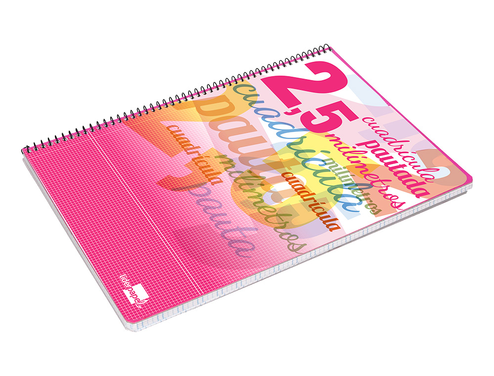 CUADERNO ESPIRAL LIDERPAPEL FOLIO PAUTAGUIA TAPA BLANDA 80H 75GR CUADRO PAUTADO 2,5MM CON MARGEN COLORES SURTIDOS