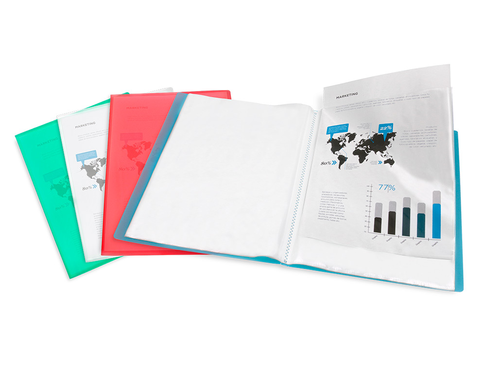 CARPETA LIDERPAPEL ESCAPARATE 47042 20 FUNDAS POLIPROPILENO DIN A4 AZUL TRANSLUCIDO