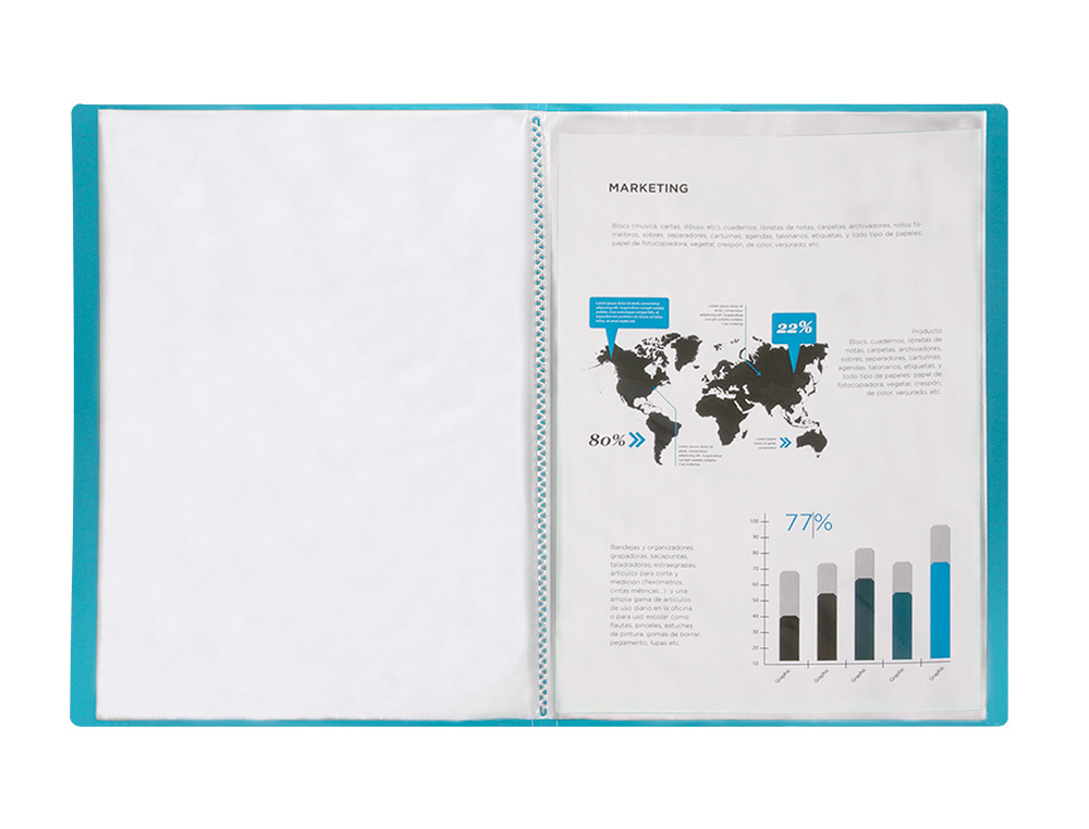 CARPETA LIDERPAPEL ESCAPARATE 47042 20 FUNDAS POLIPROPILENO DIN A4 AZUL TRANSLUCIDO