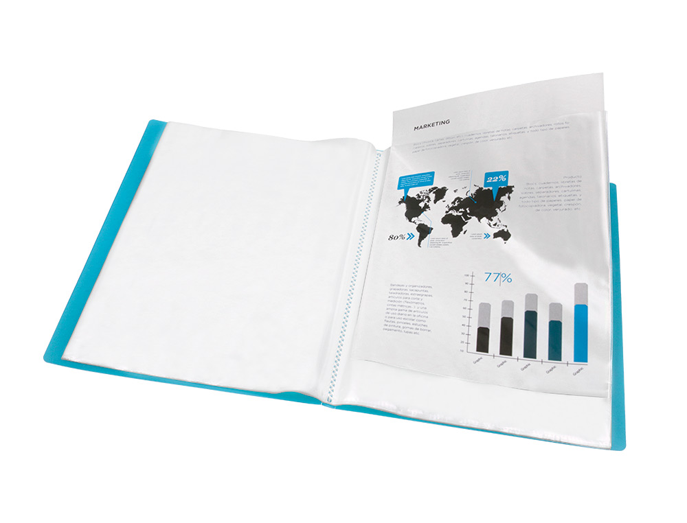 CARPETA LIDERPAPEL ESCAPARATE 47042 20 FUNDAS POLIPROPILENO DIN A4 AZUL TRANSLUCIDO