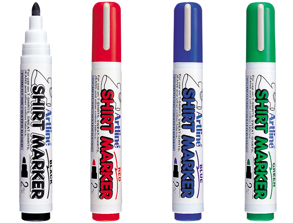 ROTULADOR ARTLINE CAMISETA EKT-2 NEGRO ROJO AZUL Y VERDE PUNTA REDONDA 2 MM PARA USO EN CAMISETA CAJA DE 4 UNIDADES