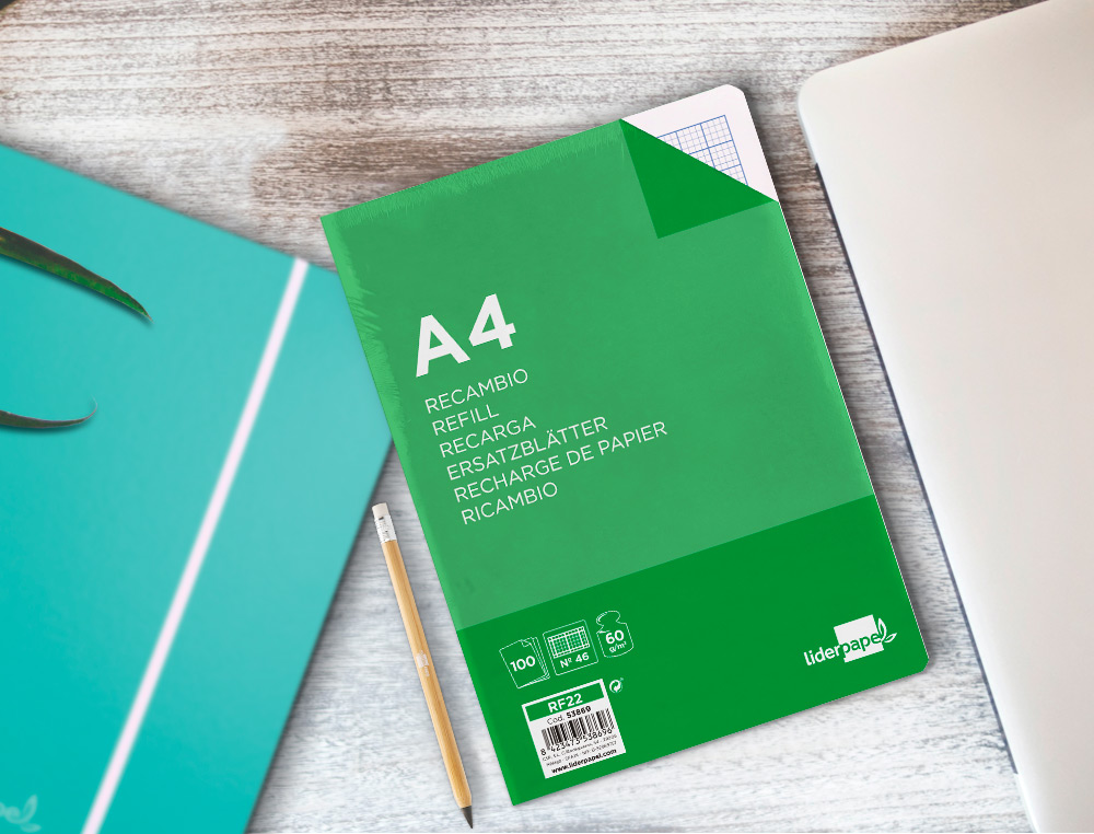 RECAMBIO LIDERPAPEL A4 100 HOJAS 60G/M2 RAYADO N 46 4 TALADROS