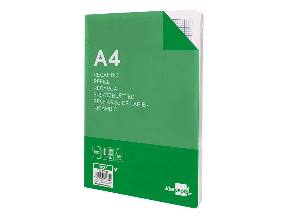 RECAMBIO LIDERPAPEL A4 100 HOJAS 60G/M2 RAYADO N 46 4 TALADROS