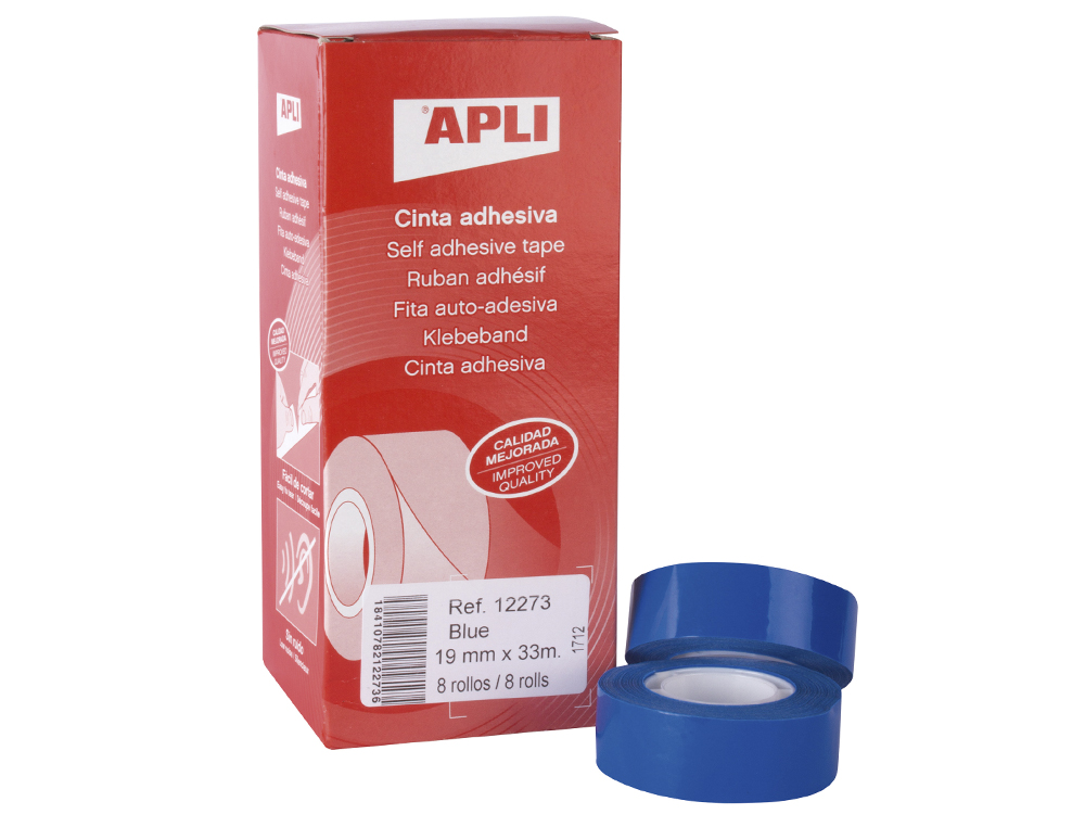 CINTA ADHESIVA APLI 33 MT X 19 MM COLOR AZUL