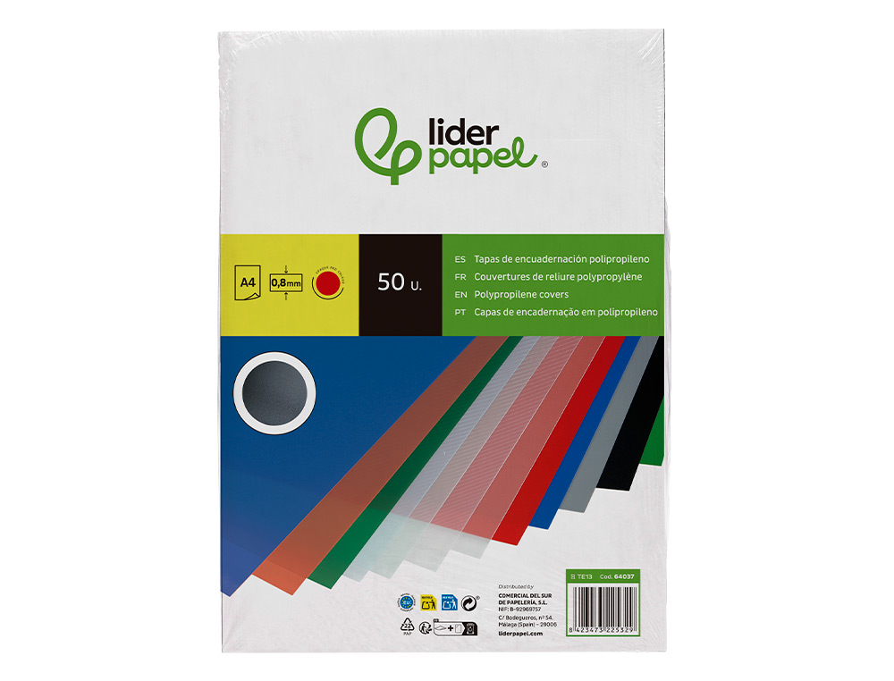 TAPA ENCUADERNACION LIDERPAPEL POLIPROPILENO A4 0.8MM ROJO OPACO PAQUETE DE 50 UNIDADES