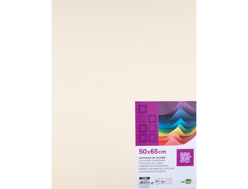 CARTULINA LIDERPAPEL 50X65 CM 240G/M2 CREMA PAQUETE DE 25 HOJAS