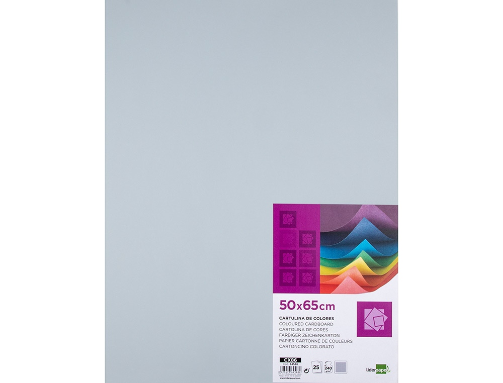 CARTULINA LIDERPAPEL 50X65 CM 240G/M2 GRIS PAQUETE DE 25 HOJAS