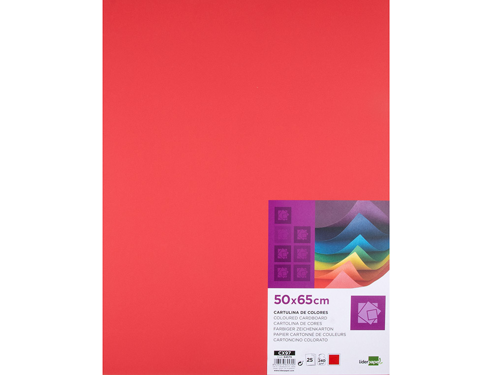 CARTULINA LIDERPAPEL 50X65 CM 240G/M2 ROJO PAQUETE DE 25 HOJAS